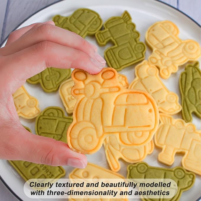 8 Pcs Transportation Vehicle Cookie Cutters Set Baking Molds 3D Transportation Vehicle Press type Cookie Cutter for Baking, Fondant, Cheese, and Pastries