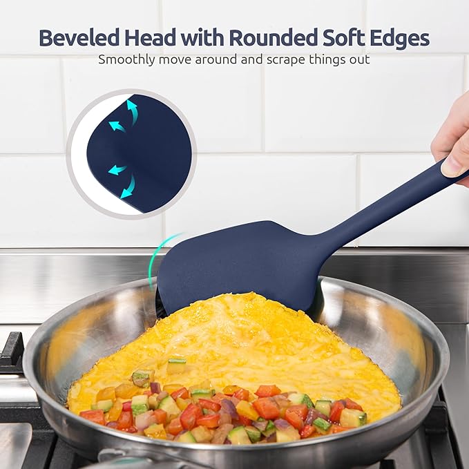 Silicone Kitchen Cooking Utensil Set: U-Taste High Heat Resistant 13.6in Kitchen Gadgets, BPA Free Non Stick Rubber Cook Accessories For Stir Frying, Serving, Basting, Mixing (5 Pieces, Midnight Blue)