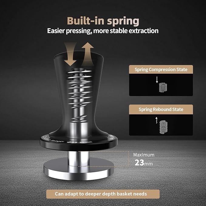 MHW-3BOMBER Tamper Tool Espresso 58mm, Coffee Tamper with Spring Loaded, Auto-rebound, 58.35mm Espresso Press Tamper Tool for 58mm Espresso Machine, Auto-Leveling Tamper without Tilting,T6101-OS
