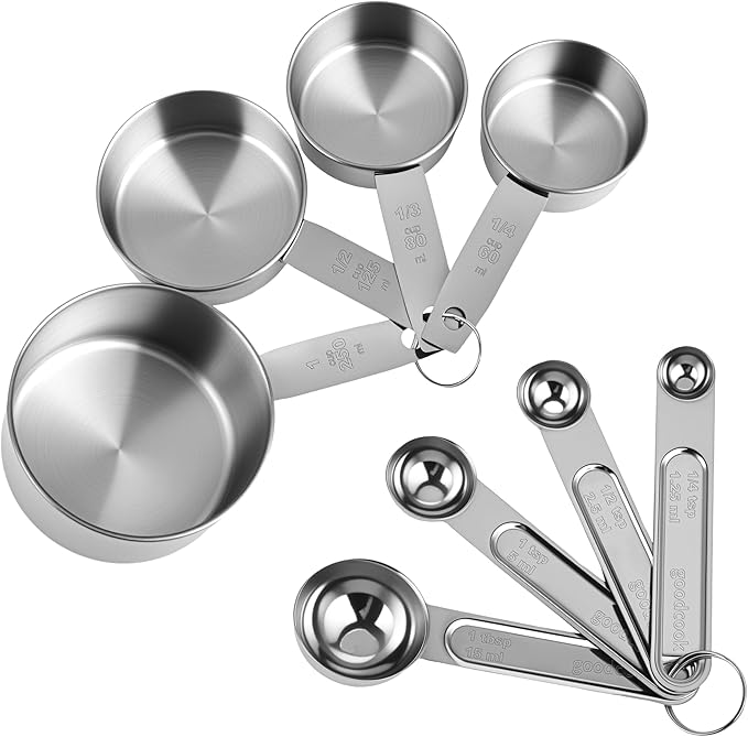 Measuring Cups and Spoons Set,Stainless Steel 8 Piece Nesting Measuring Tools for Dry & Liquid Ingredients, Kitchen Gadgets for Cooking and Baking, Includes 4 Cups and 4 Spoons