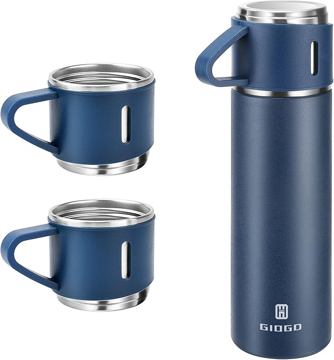 Stainless Steel Thermo 500ml/16.9oz Vacuum Insulated Bottle with Cup for Coffee Hot drink and Cold drink water flask.(Blue,Set)
