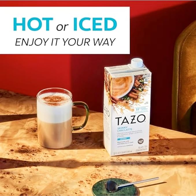 TAZO Tea Concentrate, Organic Skinny Chai Latte, Refreshers Iced Watermelon Cucumber, & Iced Peach Mango 32 Fl Oz (1ea) (Variety Pack)