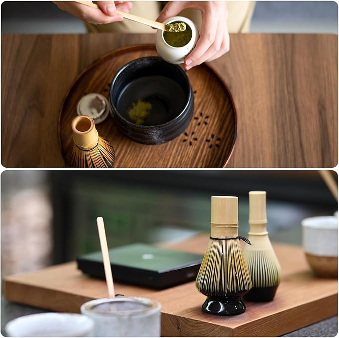 HARFINGTON Ceramic Chasen Stand 70mm Matcha Whisk Holder Teas Set Whisks Stand Traditional Matcha Tea Chasen Holder Tea Set Accessories for Tea Tasting, White/Brown