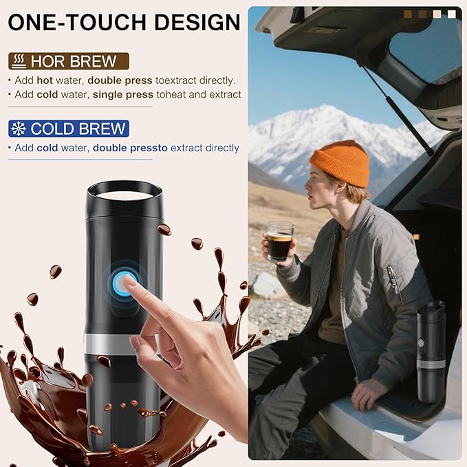 3-in-1 Portable Coffee Maker Fits For Ground Coffee & Capsule Pod(NS&DG),9600mAh&20Bar Mini Battery Espresso Machine For Camping | Office | RV | Travel,Small Self-Heating Electric Coffee Machine