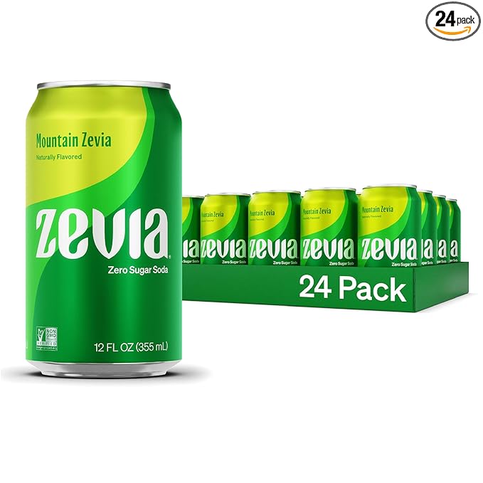 Zevia Zero Sugar Soda, Mountain Zevia, 12 oz Cans (24-Pack) – Naturally Sweetened, Non-GMO Project Verified, Gluten-Free, Vegan