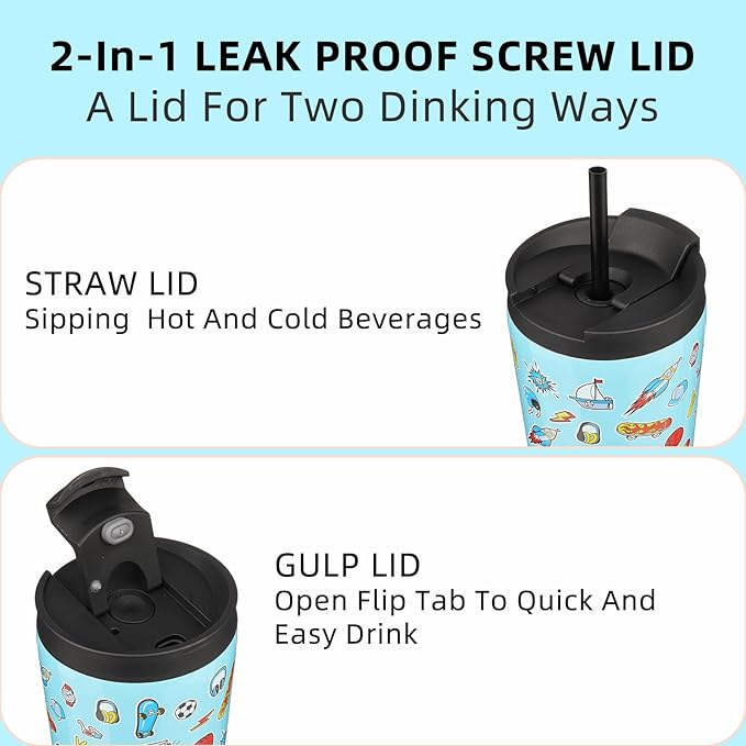 BJPKPK 34oz Insulated Tumbler With lid And Straw Stainless Steel Tumblers Travel Coffee Mug Reusable Thermal Cup,Playground