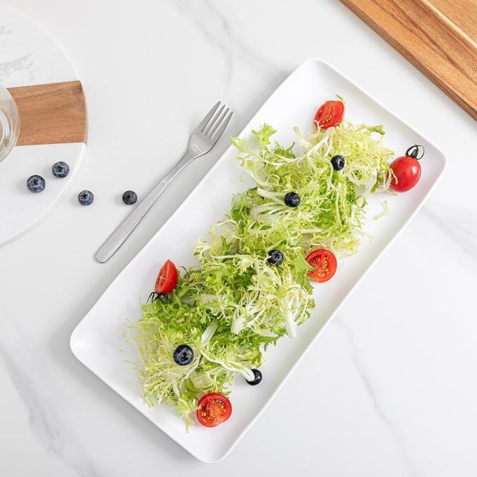White Melamine Rectangular Serving Platter/Trays, Set of 4, 14” X 7” Fruit Cake Bread Sushi Plate for Party Serving Food, Lightweight and Unbreakable