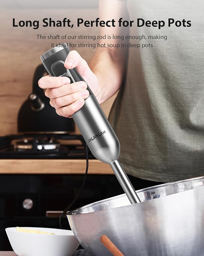 1000W Powerful Immersion Blender Handheld, 2025 New Update Hand Blender with 25-Speed and Heavy-Duty Copper Motor, 4 in 1 Hand Mixer with Chopper, Whisk, Beaker and Wand