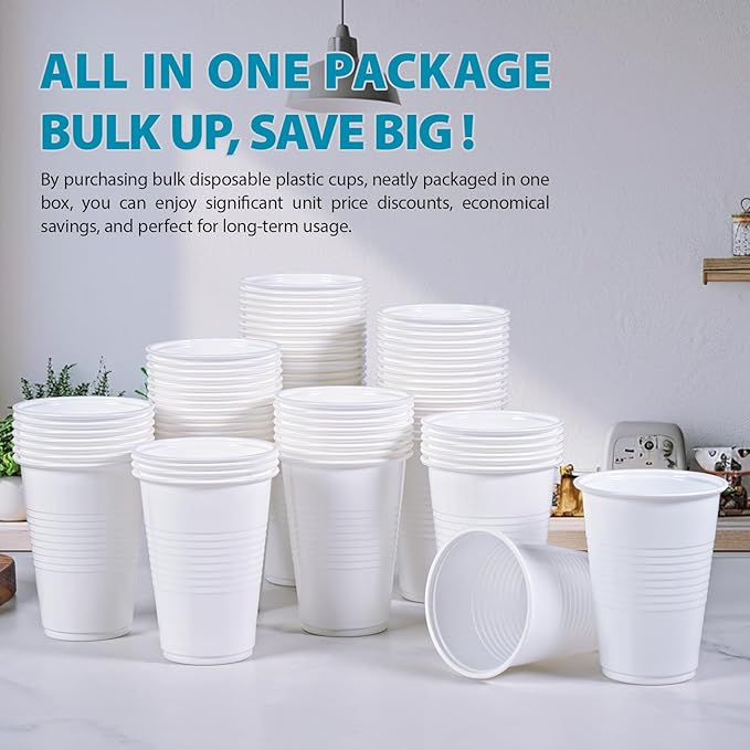Lilymicky 2000 PACK 9 oz White Plastic Cups, 9 Ounce Disposable Drinking Cups for Birthday Parties, Picnics, Ceremonies