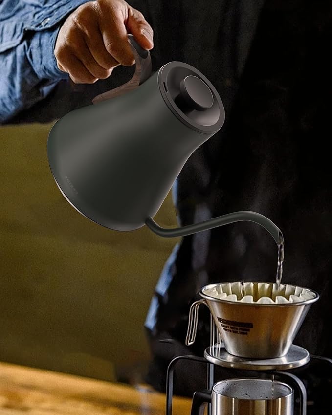 Cocinare FLOW B9 Gooseneck Electric Kettle, Precise Temperature Control for Pour-Over Coffee & Tea Brewing, Stainless Steel Interior, Rapid Heating for Boiling Water 1500W/0.9L (Green Wooden)