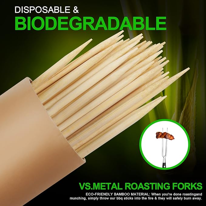 BETESINE 6.3mm Thick Bamboo Marshmallow Roasting Sticks, 30 Inch Extra Long Wooden S'mores Sticks for Fire Pit, BBQ, Camping, Sausage, Marshmallow Skewers – 100 PCS