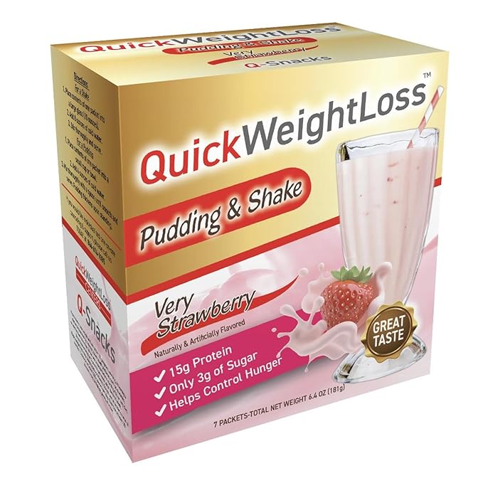 QuickWeightLoss Very Strawberry Pudding & Shake Mix - High Protein Shake - Low Calorie - Low Fat - Low Carb - Gluten Free, Aspartame Free - 15g Protein (7ct) / Box
