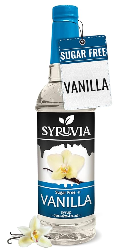 Syruvia Sugar Free Coffee Syrup, Vanilla Flavored Syrup for Drinks, Lattes, and Desserts – 25.4 fl oz