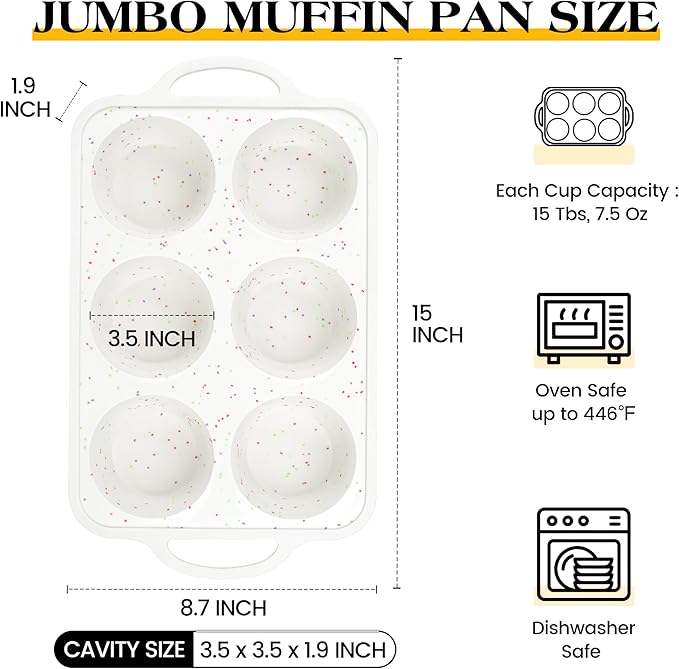 1 Pc Jumbo Muffin Pan with Metal Frame, Nonstick 6 Cup Extra Large Cupcake Pan for Baking, Silicone Deep Muffin Tray for Egg Bites (Cream)