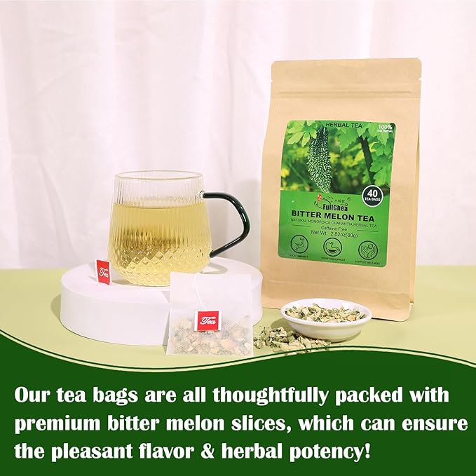 FullChea - Bitter Melon Tea, 2g X 40 Count - Premium Natural Dried Momordica Charantia - Cut & Sifted - Non-GMO - Caffeine-free - Support Wellness & Digestion Support