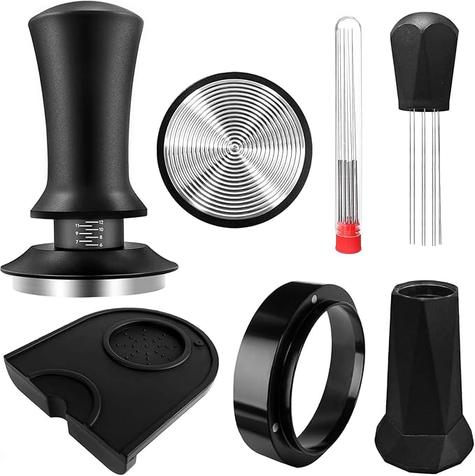 Espresso Tamper, Coffee Tamper with Espresso Distribution Tool, Espresso Tamper Mat, Espresso Dosing Funnel, Espresso Accessories, Wdt Tool Espresso, 51mm Espresso Tamper for Espresso Coffee Machine