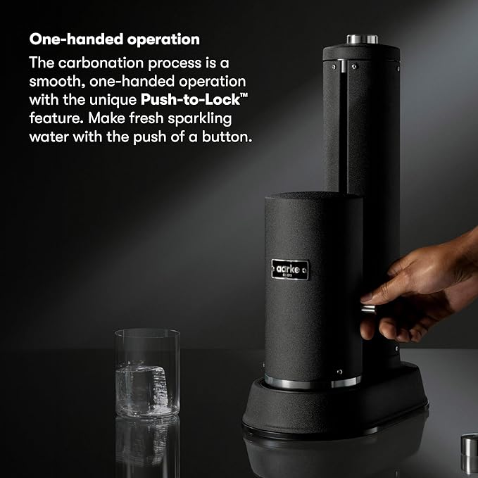 Aarke Carbonator Pro, Sparkling & Carbonation Water Machine, Stainless Steel with Glass Reusable Bottle Volume 800 mL/27 fl oz and CO2 Cylinder (Matte Black)