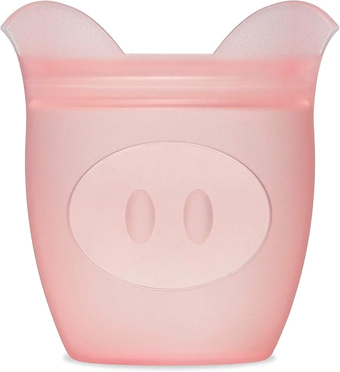 Zip Top Reusable 100% Silicone Baby + Kid Snack Containers - The only containers that stand up, stay open and zip shut! No Lids! Made in the USA - Pink Pig