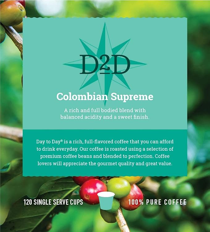 Day To Day 120-Count Colombian Supreme Light Roast Single Serve Coffee Pods for K-Cup Keurig Brewers