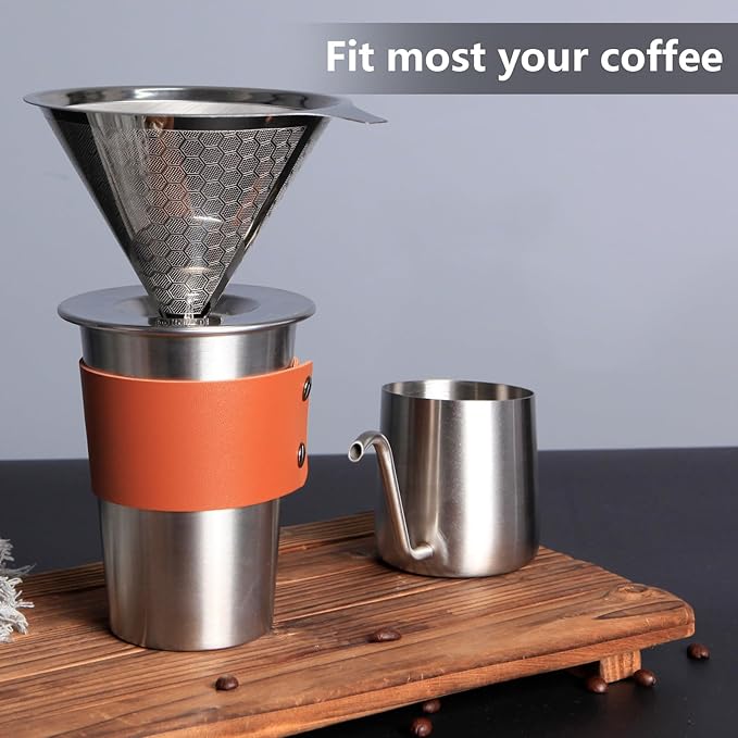 Coffee Strainer, V60 Pour Over, 18/10 Stainless Steel Laser Coffee Dripper, Fine Mesh Double Layer Metal Cone Filter, Colador De Cafe, Coffee Maker 1-4 Cup