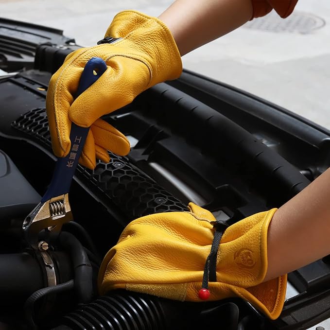 Leather Work Gloves for Men & Women, Reinforced Durable Gardening Gloves,Cowhide Work Gloves,Puncture & Cut Resistant
