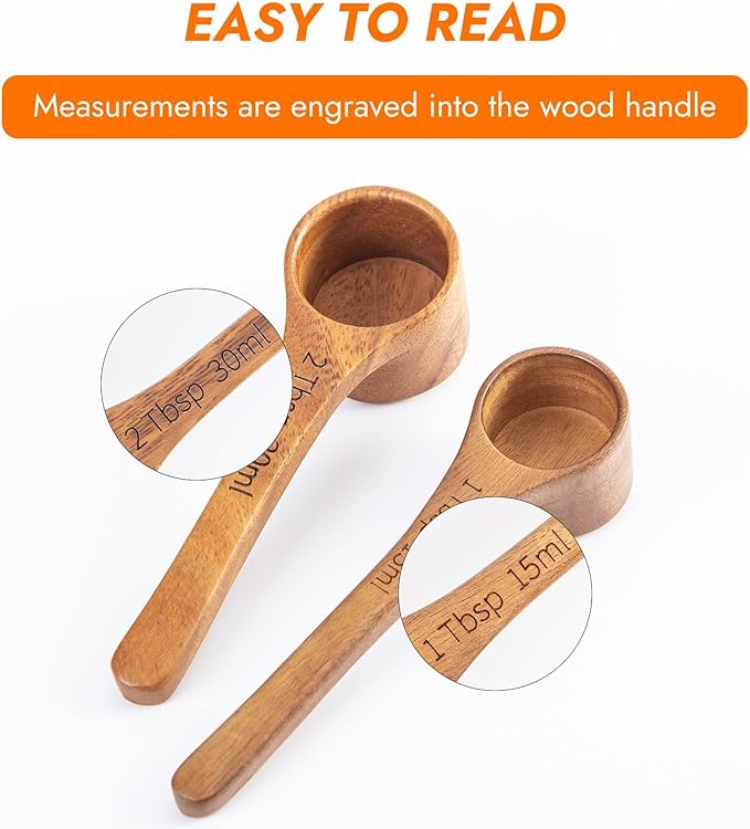 Wooden Coffee Scoop Wooden Measuring Spoons, 5.5 Inch Measuring Scoop Wooden Scoops forJars Containers, Sugar, Pantry Canisters, Laundry Detergent(1 Tbsp+2 Tbsp)