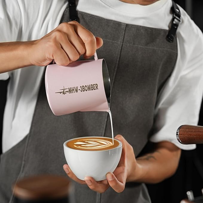 MHW-3BOMBER Milk Frothing Pitcher 600ml/20oz Espresso Steaming Pitcher Stainless Steel Frothing Cup Capuccino Latte Art Pitcher, Pink P5018-OS