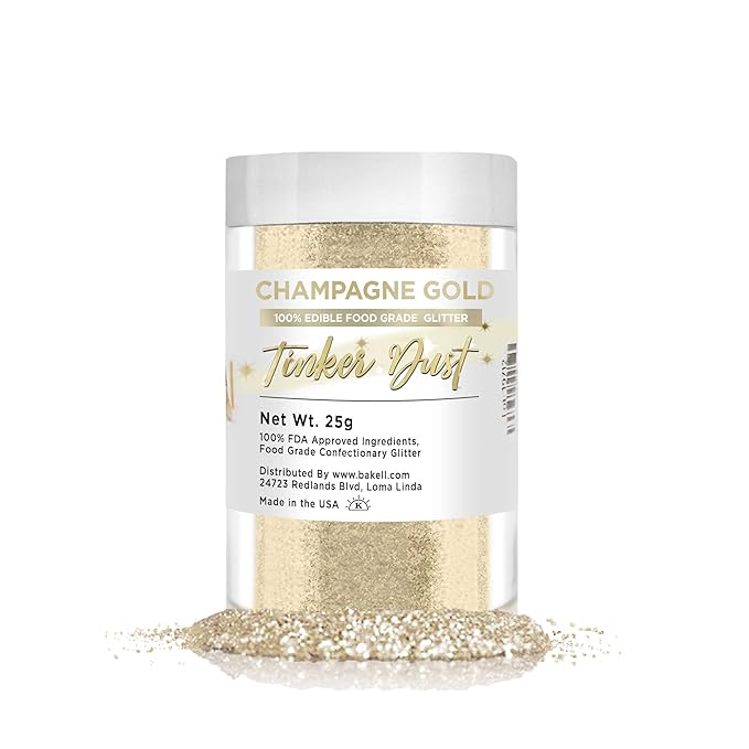 Bakell Bulk Size | Champagne Gold/Beige Edible Tinker Dust Edible Glitter Jar | Food Grade Gourmet Dessert, Foods, Drink Garnish Cream 25g