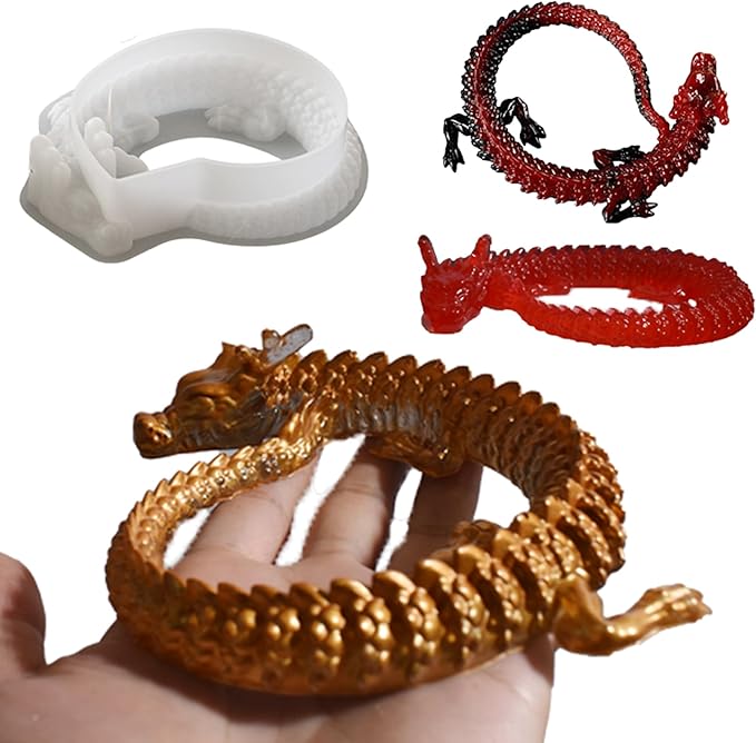 Diamond Dragon Mold Long Dragon Resin Mold Round Dinosaur Mold Animal Resin Casting Mold Resin Making Molds Silicone Mold for Candle Home Decorate Mold 3D Animal Mold Candle Making Mold