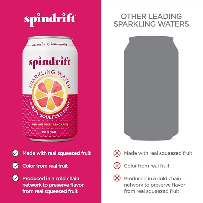 Spindrift Strawberry Lemonade Can 12 Ounce (Pack of 24)