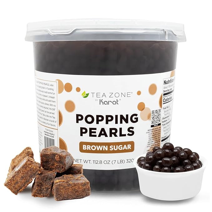 Tea Zone [7 Pounds] Brown Sugar Popping Pearls for Boba Tea Beverages, Sweets, Ice Cream Topping | B2066