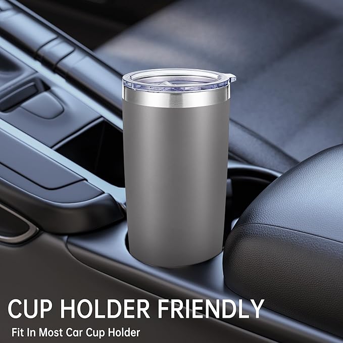 20 oz Tumblers Bulk Stainless Steel Tumbler with Lid Double Wall Vacuum Insulated Coffee Mug 20oz Powder Coated Cup for Hot and Cold Drinks, Gray, 6 pack