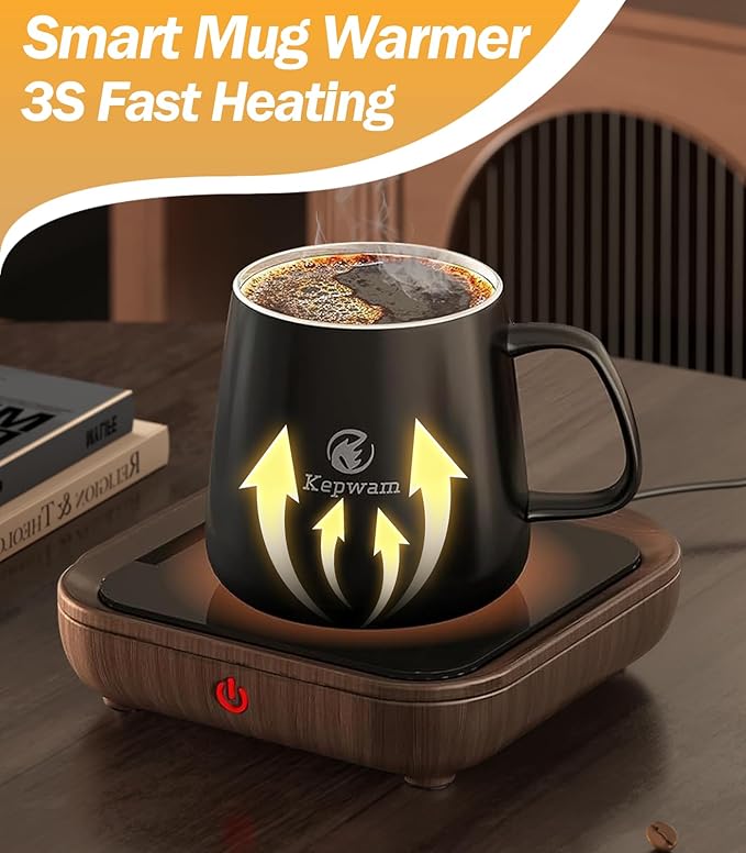 Coffee Mug Warmer & Kepwam Mug Set, Excellent Heating & Highest Temp Setting & Light Indicator, Coffee Warmer for Desk 6H Auto Shut Off, Cup Warmer Plate for Beverage, Gifts for Dads, Fathers