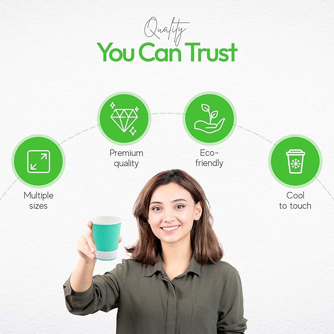 Restaurantware 12 Ounce Ripple Wall Disposable Coffee Cups, 500 Insulated Midnight Light Green Paper Tumblers with Rolled Rim Design, Lids Sold Separately for Hot Drinks like Tea, Hot Chocolate