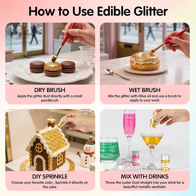 Edible Pink Glitter for Drinks,10g Pink Sprinkles Cake Decorating Supplies,Edible Luster Dust for Cocktail Beverages,Halloween Food Spray,Food Coloring Shimmer Powder for Baking,Cake Cupcakes Cookies Drinks Eggs Candy Strawberries Decorations