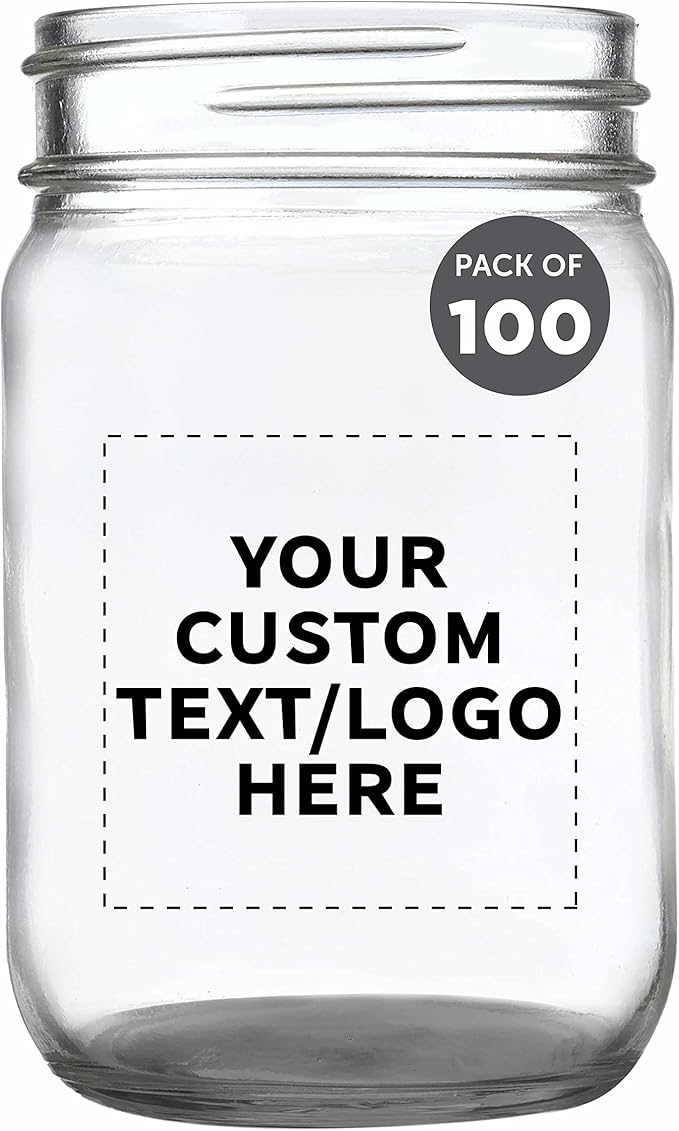 DISCOUNT PROMOS Custom Decorating Mason Jars 12 oz. Set of 100, Personalized Bulk Pack - Glass Jars for Overnight Oats, Candies, Fruits, Pickles, Spices, Beverages - Black