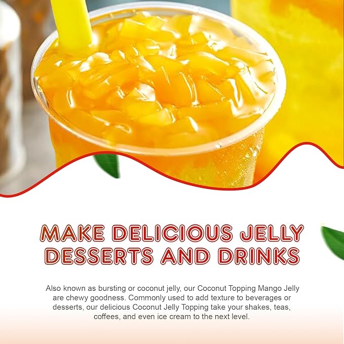 Fanale Coconut Jelly Topping nata de coco for Bubble Tea 8.3 lb | Mango Jelly | for Boba Tea, Smoothies, Slushes, Desserts | 8.3 pound (Pack of 4) | JEL003-CS
