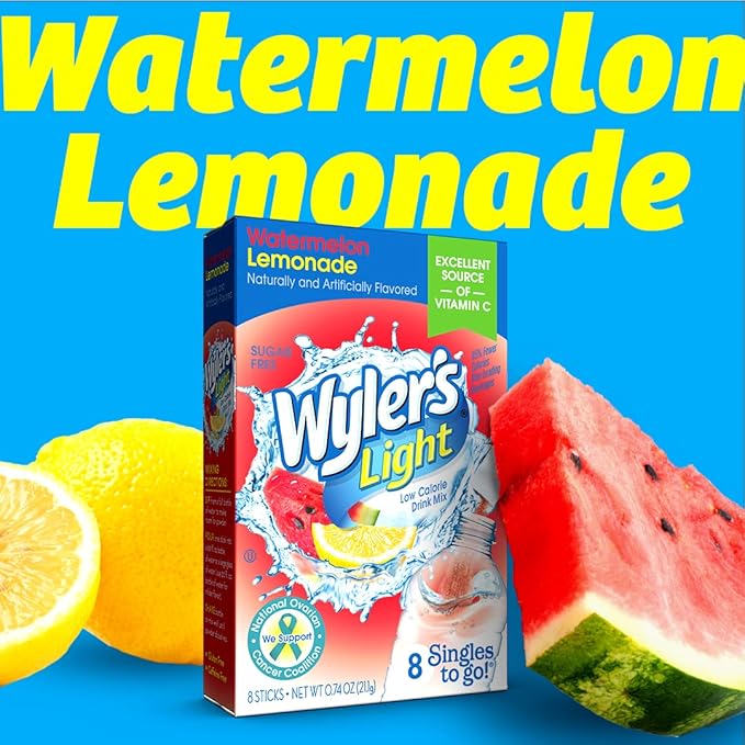 Wyler's Light Singles To Go Powder Packets, Water Drink Mix, Watermelon Lemonade, 96 Servings, 8 Count x Pack of 12