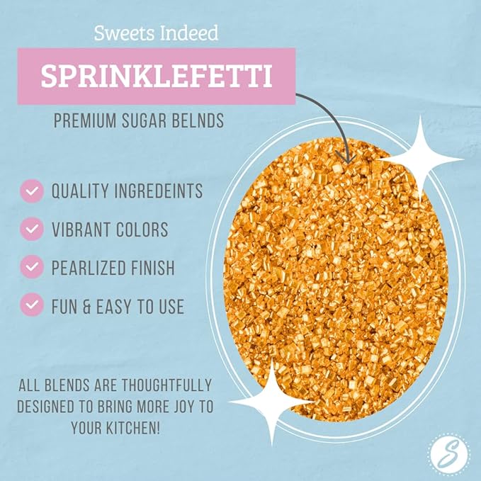 Sweets Indeed Sprinkles, Edible Sprinkle Sugar Mix, Perfect for Cake Decorations, Baking, Ice Cream, Cookies, Cupcake Topper, 5 ounces (Gold)