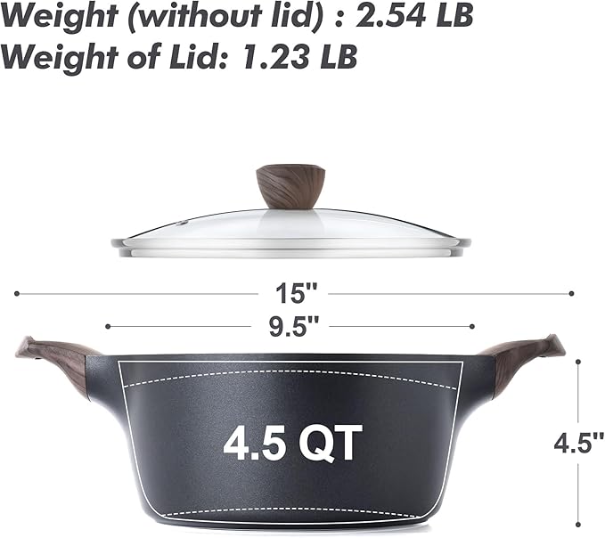 SENSARTE Nonstick Stock Pot with Lid, 2.6/4.5/6.6 QT Soup Pot Casserole Pot, Healthy Pasta Pot, Large Deep Cooking Pot, Big Sauce Pot Stew Pot, Induction Compatible, PFOA PFOS APEO Free, Black