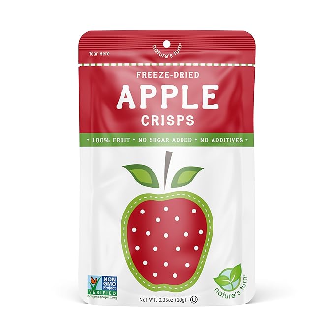 Nature’s Turn Freeze-Dried Apple Crisps – Healthy, Gluten-Free, Crispy & Delicious, Plant-Based Snack, Ideal for Cereal, Smoothies, School Lunches, & On-the-Go, Bags of 24 (0.35 oz Each)