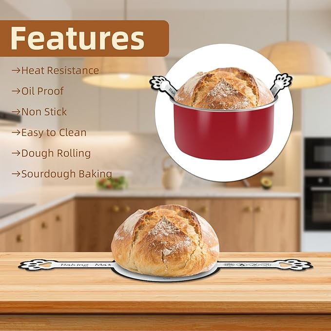 2-Pack Silicone Bread Sling for Dutch Oven – Fits 4–7 Qt Round Dutch Ovens – Heat Resistant Baking Mat with Handles, 0.7mm Thick, Oven Safe up to 446°F