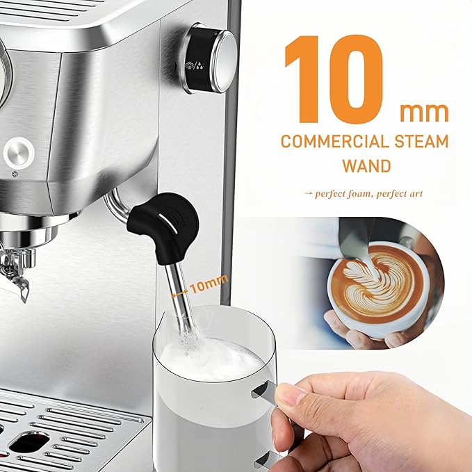 Espresso Machine 20 Bar, Espresso Coffee Maker with Professional Milk Frother Steam Wand for Cappuccino & Latte, 49oz Removable Water Tank for Home, Stainless Steel