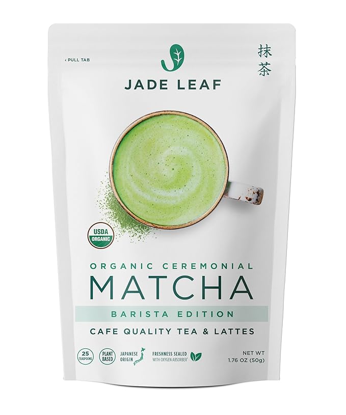 Jade Leaf Matcha Organic Premium Ceremonial Grade Matcha Green Tea Powder - Japanese - Culinary, Ingredient, Ceremonial Barista Teahouse, Latte, Collagen, 1.76 Ounce (Pack of 1), Ceremonial Barista