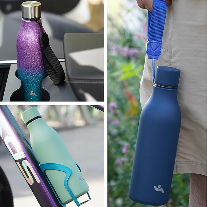 Insulated Water Bottle with Strap,18 oz Double Wall Stainless Steel Vacuum Bottles Metal Water Flask,Orange