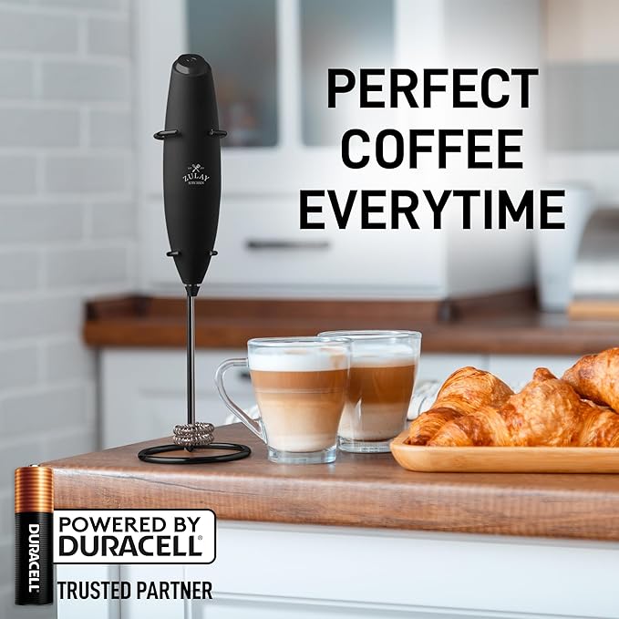 Zulay Kitchen Whisk Milk Frother with 4 Duracell Batteries - Powerful Handheld Foam Maker for Coffee, Lattes, Matcha, Hot Chocolate & Cappuccinos - Whip Creamy Froth in Seconds