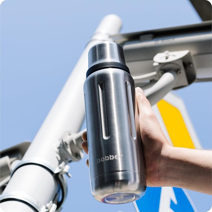 BOBBER 26 oz Stainless Steel Travel Thermos for Hot Drinks – Dishwasher Safe Metal Water Bottle with Cup Lid for Men, Hiking, Travel – Keeps Hot for 36 Hours – BPA-Free, Vacuum Insulated (Matte)