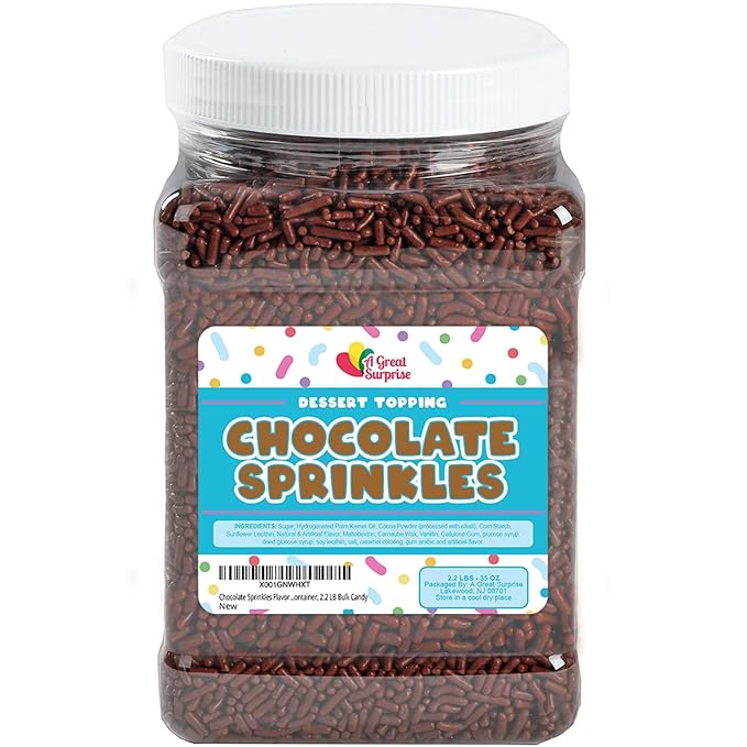 A Great Surprise Chocolate Sprinkles - 2.2 Pounds - Chocolate Jimmies for Ice Cream - Toppings for Baking, Cake Decorating, Cookies, Cupcake