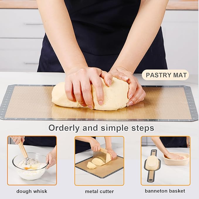 Bread Proofing Basket Set of 2, 10 Inch Oval Bread Proofing Basket Set, Sourdough proofing basket, Starter Kit, Inlude Dough Whish, Cleaning Brush, Perfect Baker's Gift Set