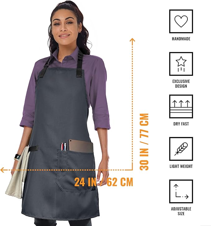 Under NY Sky Super Light Apron - Pocket, Towel Loop, Leather Reinforcement - Kitchen Bib Apron - Cook, Chef, Server, Barista